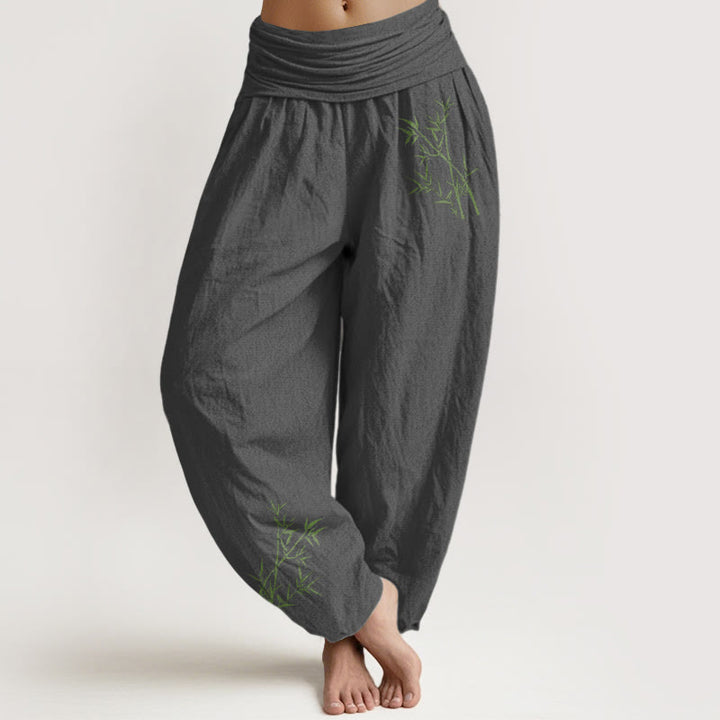 Pantaloni harem da donna in puro cotone con elastico in vita e stampa di bambù verde con motivo Buddha Stones - Grigio - US22, UK/AU26, EU54 (6XL) - image 8