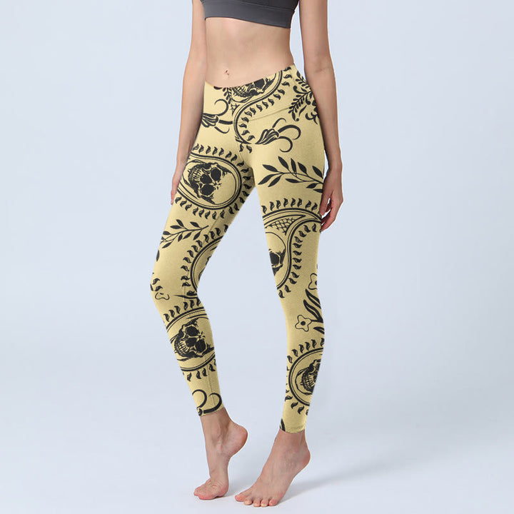 Leggings da palestra con motivo a teschio Buddha Stones, pantaloni da yoga da donna - Cachi - US18, UK/AU22, EU50 (4XL) - image 0