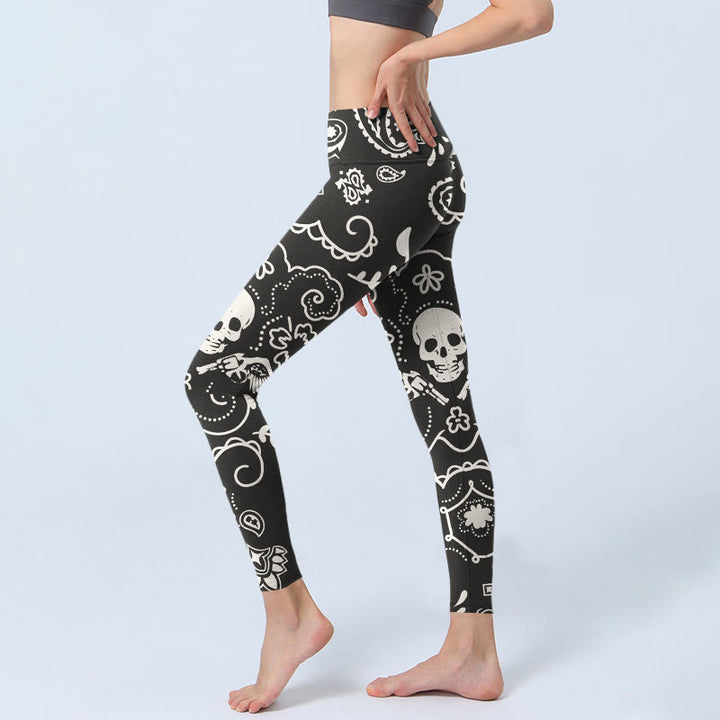 Leggings da palestra con motivo a teschio e ali, modello Buddha Stones Paisley, pantaloni da yoga da donna - image 4