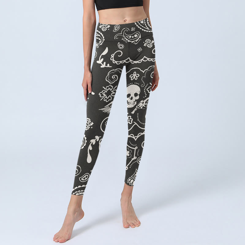 Leggings da palestra con motivo a teschio e ali, modello Buddha Stones Paisley, pantaloni da yoga da donna - image 5