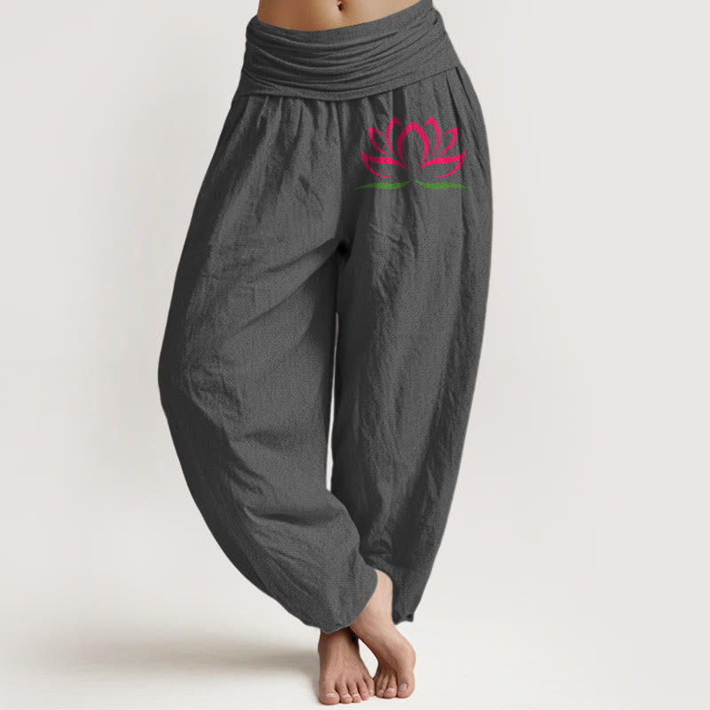 Pantaloni harem da donna in puro cotone con elastico in vita e motivo a loto rosa con motivo a pietre Buddha Stones - Grigio - US22, UK/AU26, EU54 (6XL) - image 8