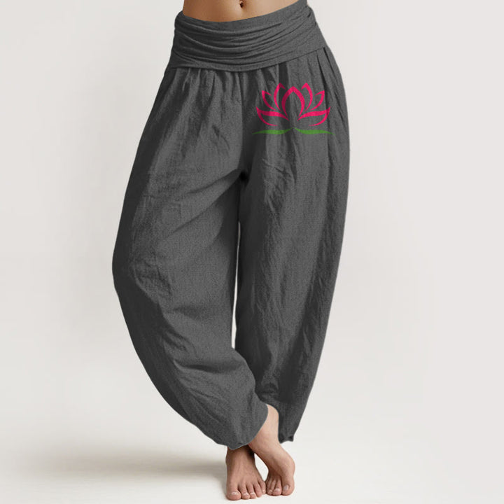 Pantaloni harem da donna in puro cotone con elastico in vita e motivo a loto rosa con motivo a pietre Buddha Stones - Grigio - US22, UK/AU26, EU54 (6XL) - image 8
