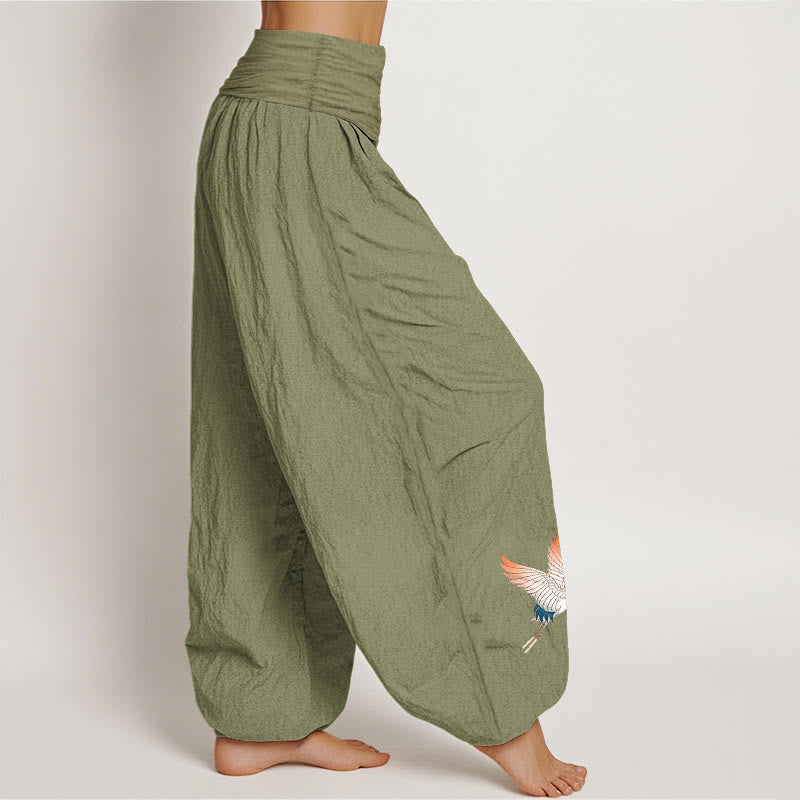 Pantaloni harem da donna in puro cotone con elastico in vita e motivo a due gru graziose Buddha Stones - image 16