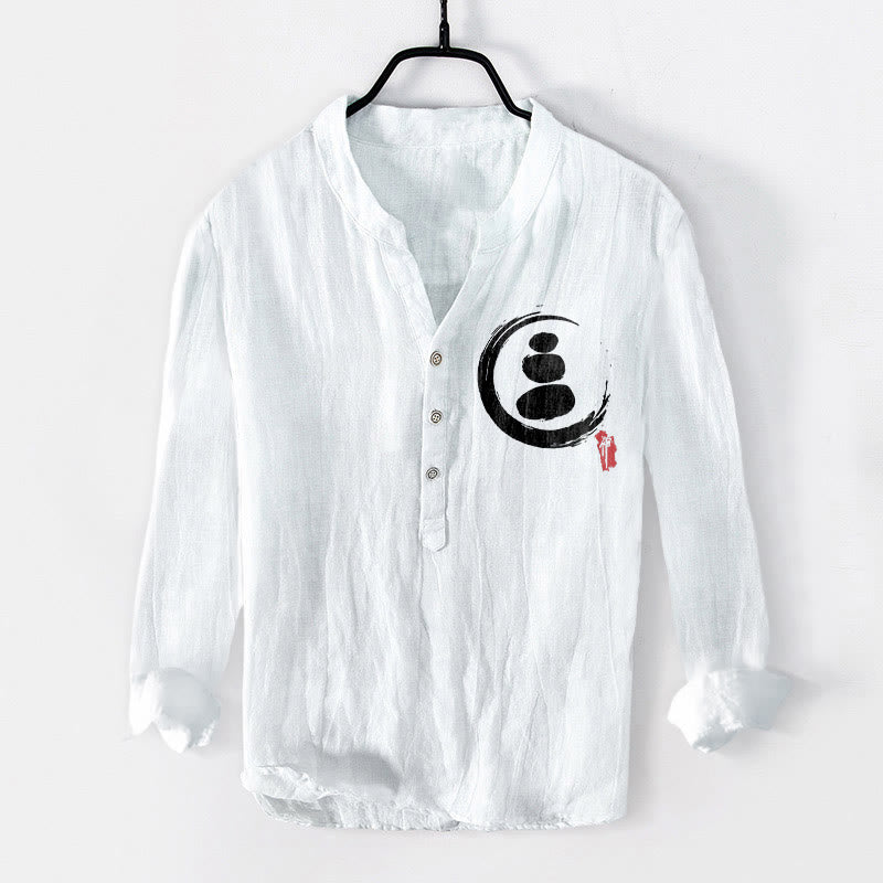 Camicia da uomo in cotone e lino a maniche lunghe con motivo Buddha Stones Zen Stone e bottoni a metà - Bianco - US/UK/AU50, EU60 (5XL) - image 6