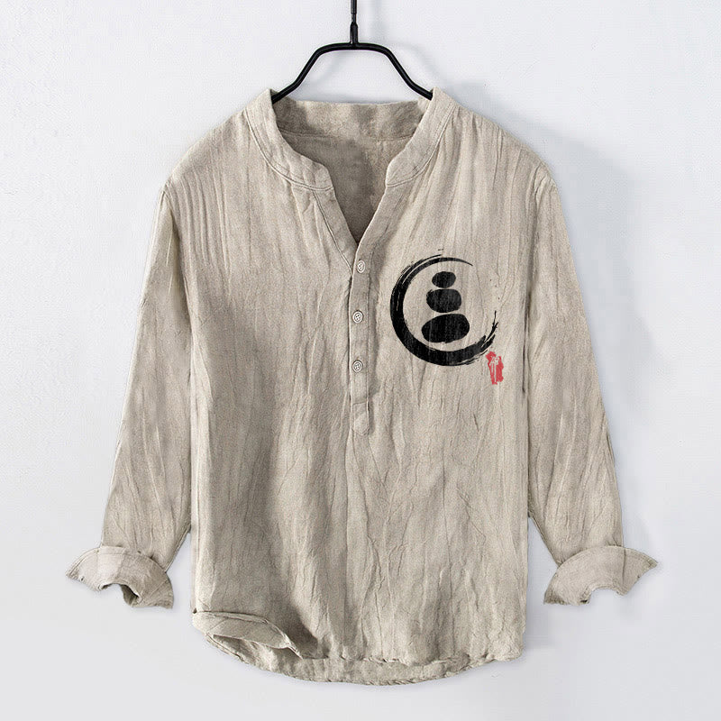 Camicia da uomo in cotone e lino a maniche lunghe con motivo Buddha Stones Zen Stone e bottoni a metà - Biancheria - US/UK/AU50, EU60 (5XL) - image 3