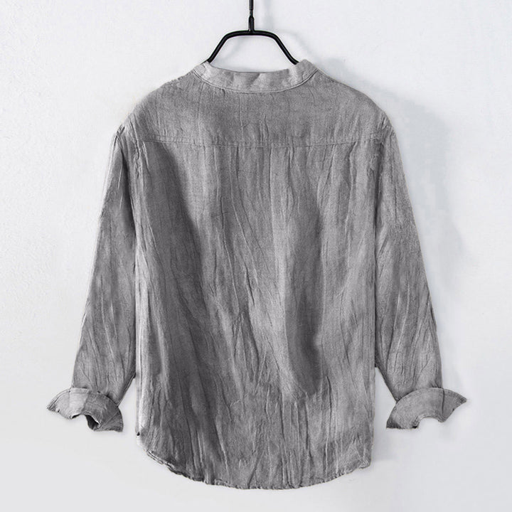 Camicia da uomo in cotone e lino a maniche lunghe con motivo Buddha Stones Bamboo Zen Character e bottoni a metà - image 4