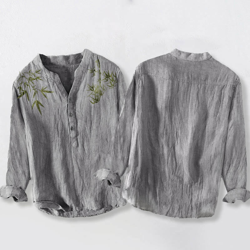 Camicia da uomo in cotone e lino a maniche lunghe con motivo a Buddha Stones - image 5