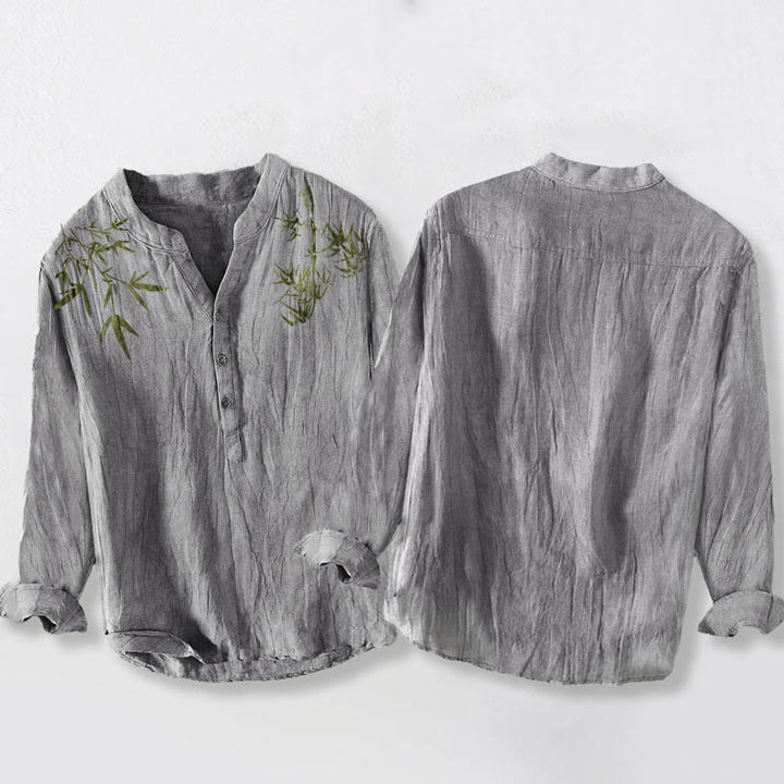 Camicia da uomo in cotone e lino a maniche lunghe con motivo a Buddha Stones - image 5