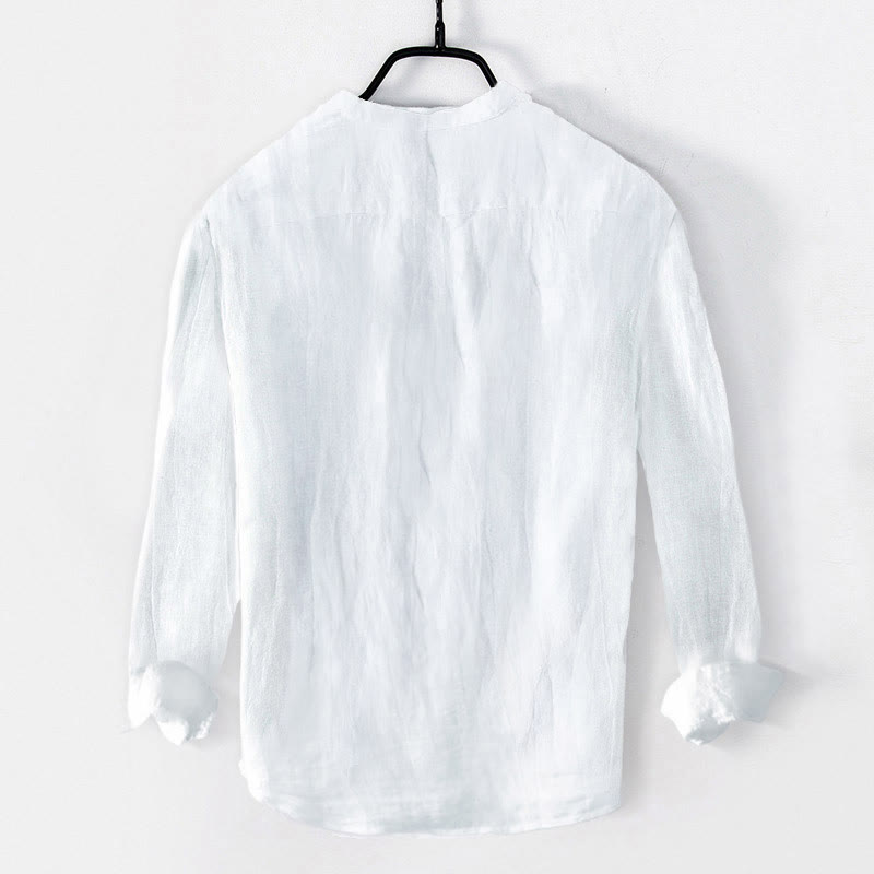 Camicia da uomo in cotone e lino a maniche lunghe con motivo a Buddha Stones - image 7