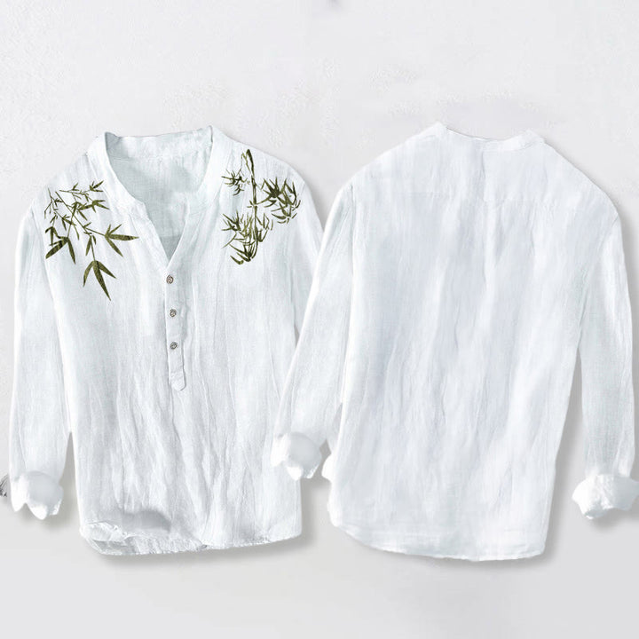 Camicia da uomo in cotone e lino a maniche lunghe con motivo a Buddha Stones - image 8
