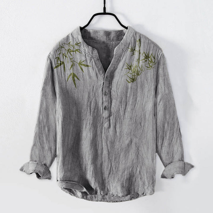 Camicia da uomo in cotone e lino a maniche lunghe con motivo a Buddha Stones - Grigio - US/UK/AU50, EU60 (5XL) - image 3