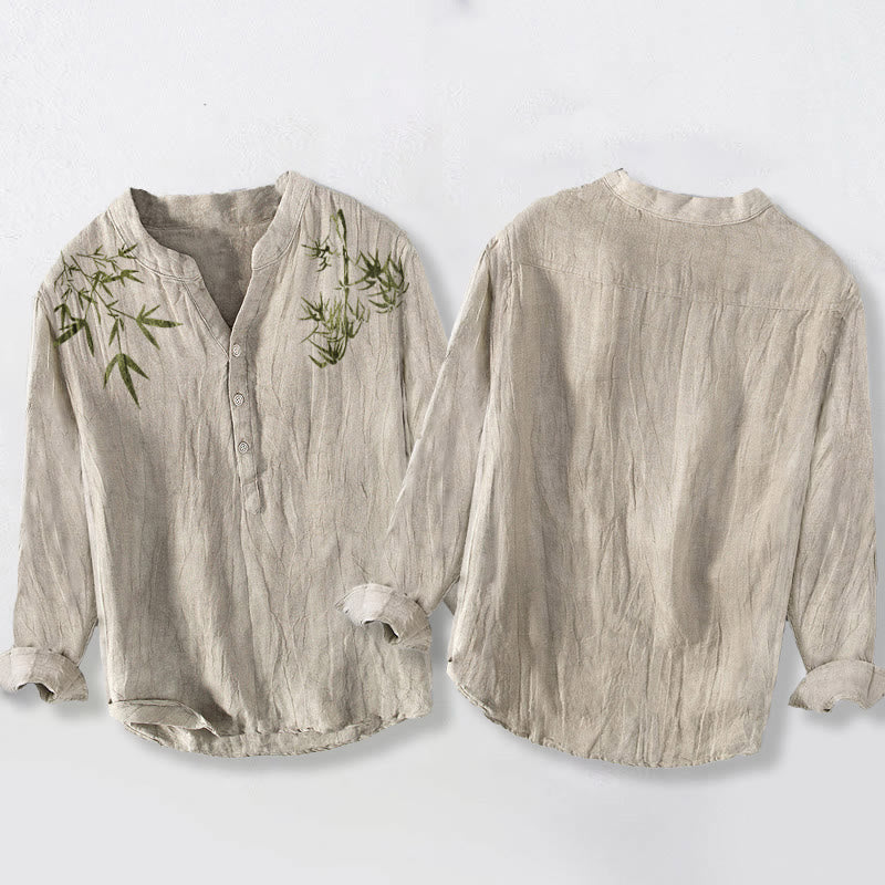 Camicia da uomo in cotone e lino a maniche lunghe con motivo a Buddha Stones - image 2