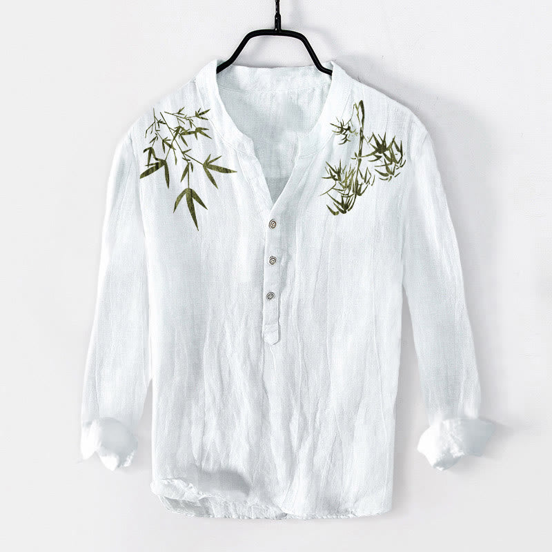 Camicia da uomo in cotone e lino a maniche lunghe con motivo a Buddha Stones - Bianco - US/UK/AU50, EU60 (5XL) - image 6