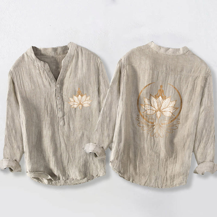 Camicia da uomo in cotone e lino a maniche lunghe con motivo a loto e motivo a Buddha Stones - Biancheria - US/UK/AU50, EU60 (5XL) - image 3