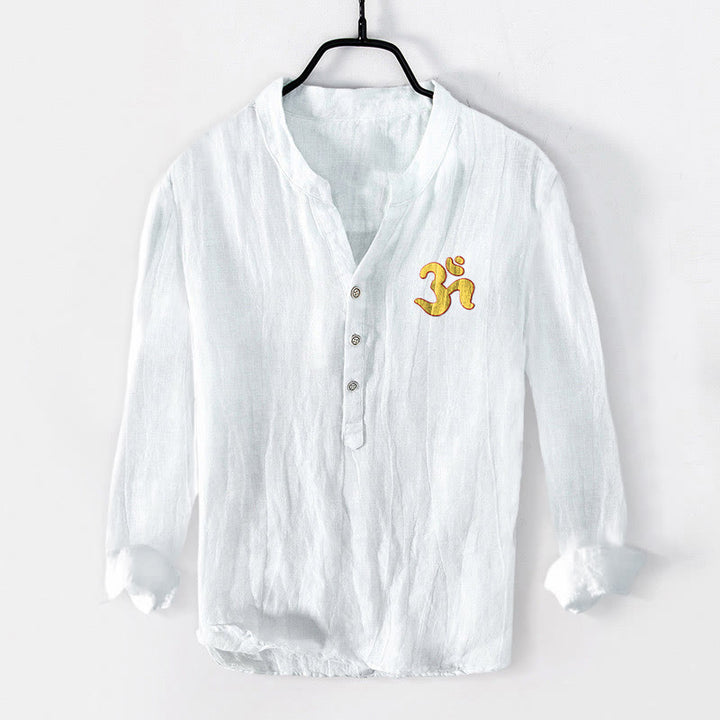Camicia da uomo in cotone e lino a maniche lunghe con motivo mandala, simbolo OM Buddha Stones - image 1