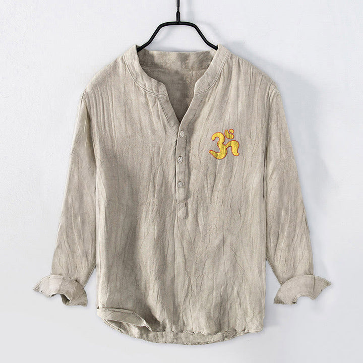 Camicia da uomo in cotone e lino a maniche lunghe con motivo mandala, simbolo OM Buddha Stones - image 4