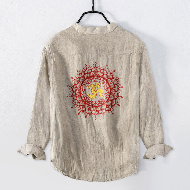 Camicia da uomo in cotone e lino a maniche lunghe con motivo mandala, simbolo OM Buddha Stones - image 5