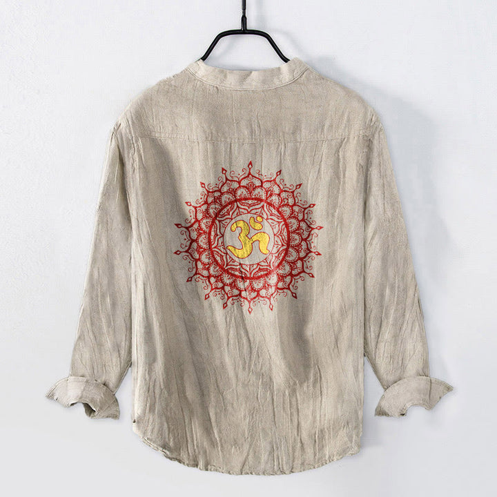 Camicia da uomo in cotone e lino a maniche lunghe con motivo mandala, simbolo OM Buddha Stones - image 5