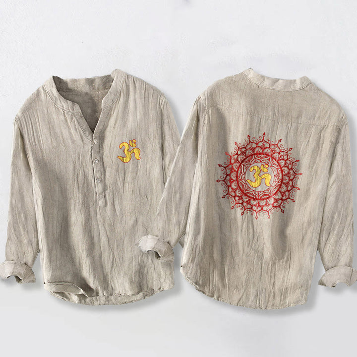 Camicia da uomo in cotone e lino a maniche lunghe con motivo mandala, simbolo OM Buddha Stones - Biancheria - US/UK/AU50, EU60 (5XL) - image 3