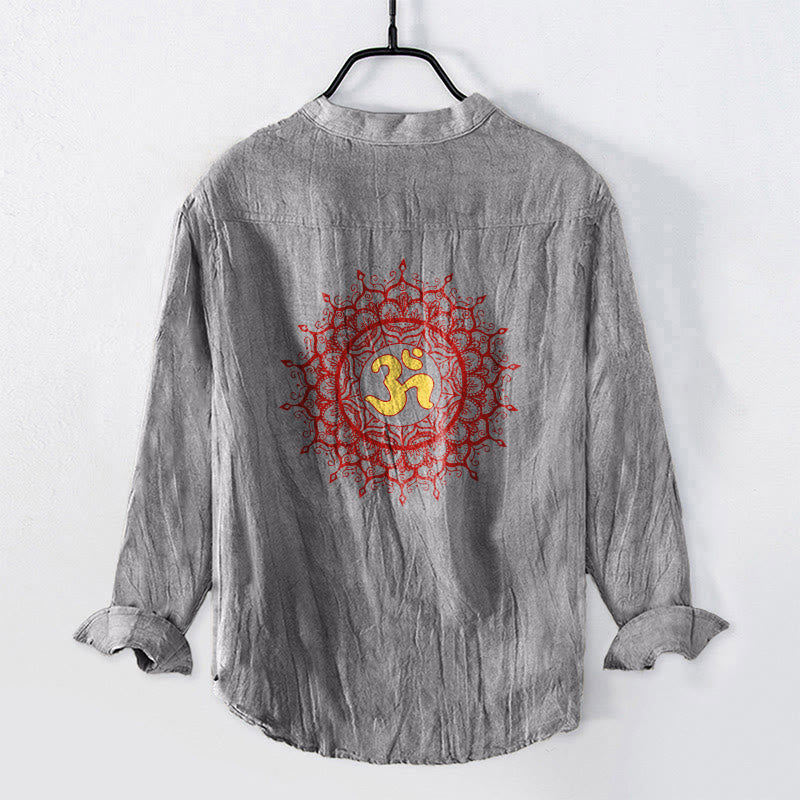 Camicia da uomo in cotone e lino a maniche lunghe con motivo mandala, simbolo OM Buddha Stones - image 8