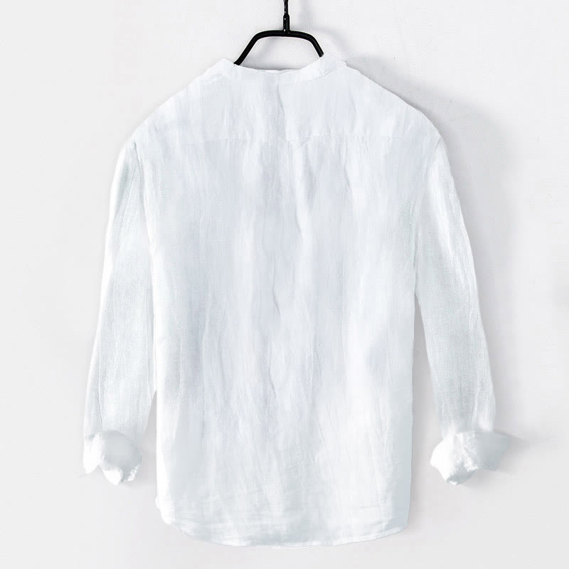 Camicia da uomo in cotone e lino a maniche lunghe con motivo a gru volante, sole Buddha Stones - image 7