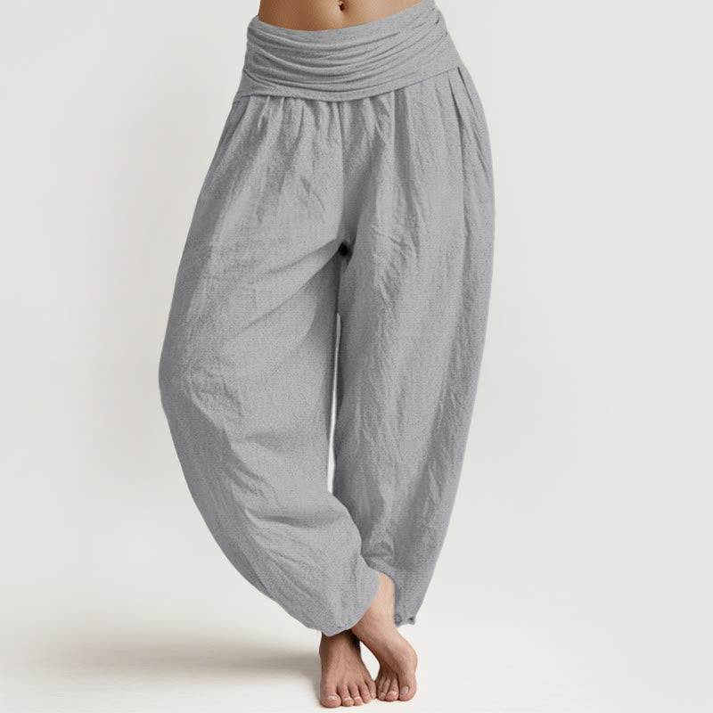 Pantaloni harem da donna con elastico in vita in puro cotone grigio chiaro Buddha Stones - Grigio chiaro - US22, UK/AU26, EU54 (6XL) - image 0