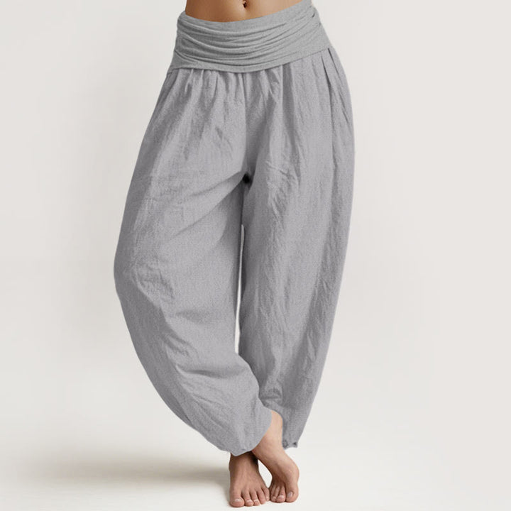 Pantaloni harem da donna con elastico in vita in puro cotone grigio chiaro Buddha Stones - Grigio chiaro - US22, UK/AU26, EU54 (6XL) - image 0