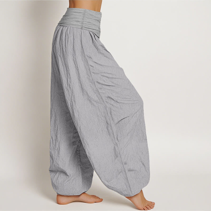 Pantaloni harem da donna con elastico in vita in puro cotone grigio chiaro Buddha Stones - image 2