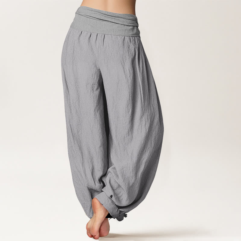 Pantaloni harem da donna con elastico in vita in puro cotone grigio chiaro Buddha Stones - image 1