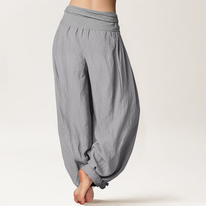 Pantaloni harem da donna con elastico in vita in puro cotone grigio chiaro Buddha Stones - image 1