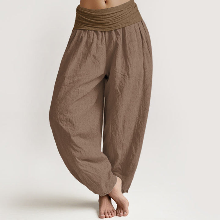 Pantaloni harem da donna in puro cotone con elastico in vita, color sabbia , Buddha Stones - Tan - US16, UK/AU20, EU48 (3XL) - image 0
