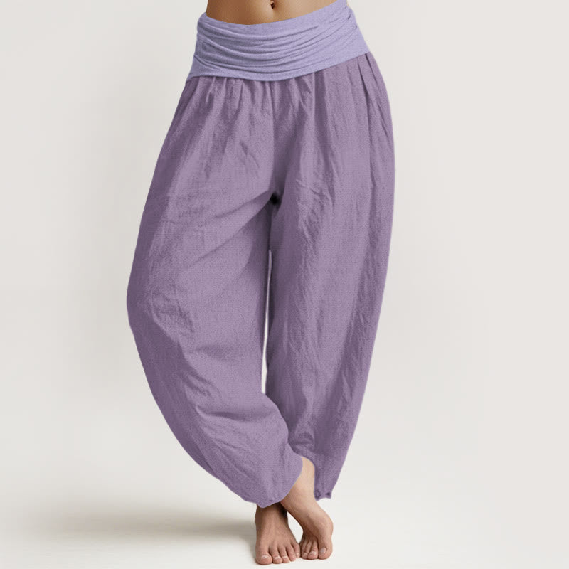 Pantaloni harem da donna in puro cotone color prugna con elastico in vita Buddha Stones - Prugna - US22, UK/AU26, EU54 (6XL) - image 0