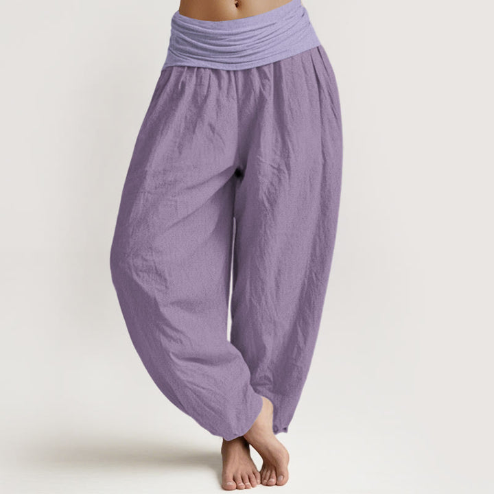Pantaloni harem da donna in puro cotone color prugna con elastico in vita Buddha Stones - Prugna - US22, UK/AU26, EU54 (6XL) - image 0