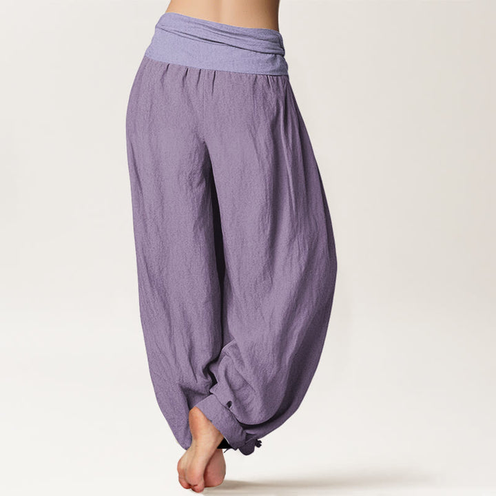 Pantaloni harem da donna in puro cotone color prugna con elastico in vita Buddha Stones - image 1