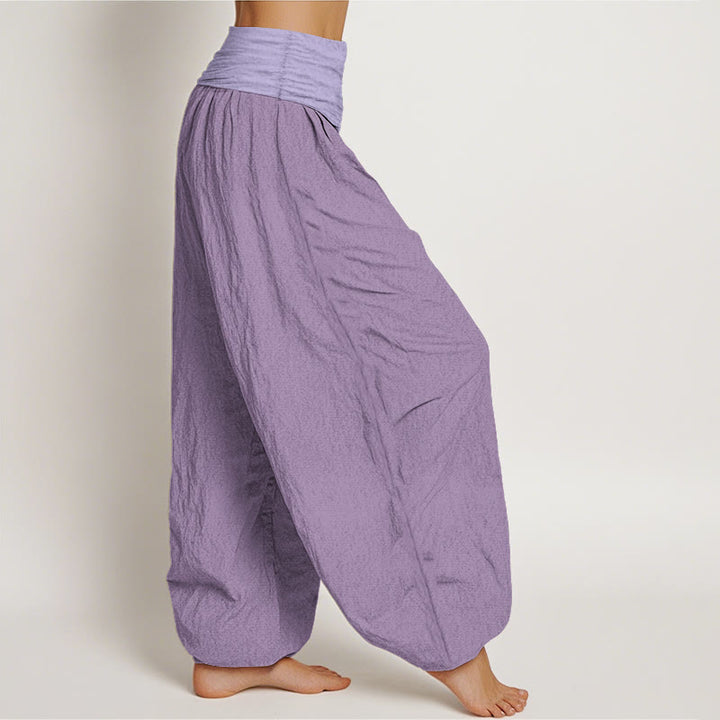 Pantaloni harem da donna in puro cotone color prugna con elastico in vita Buddha Stones - image 2