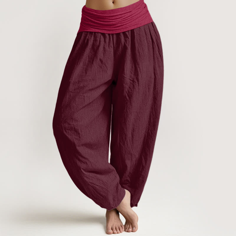 Pantaloni harem da donna in puro cotone color marrone chiaro con elastico in Buddha Stones - Marrone - US16, UK/AU20, EU48 (3XL) - image 0
