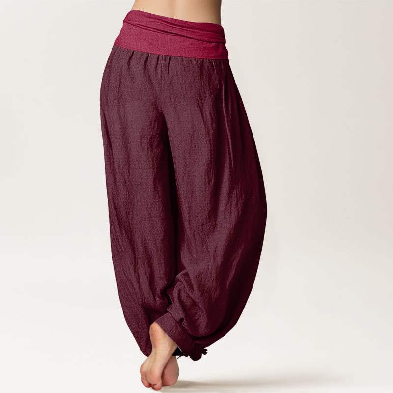 Pantaloni harem da donna in puro cotone color marrone chiaro con elastico in Buddha Stones - image 1