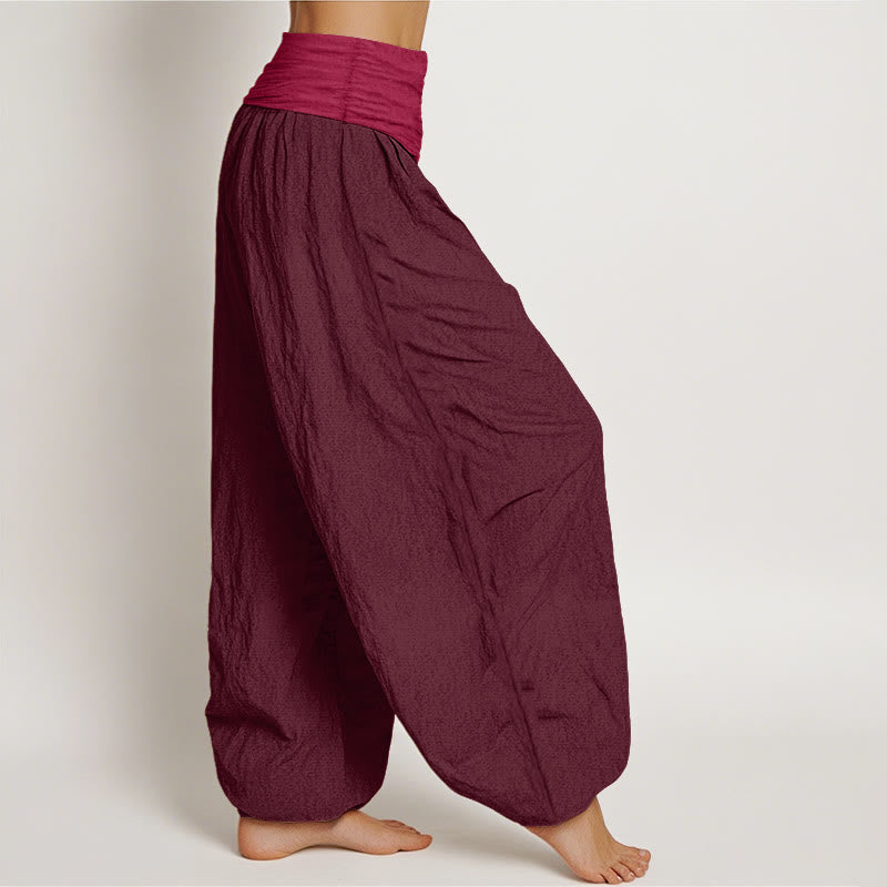 Pantaloni harem da donna in puro cotone color marrone chiaro con elastico in Buddha Stones - image 2