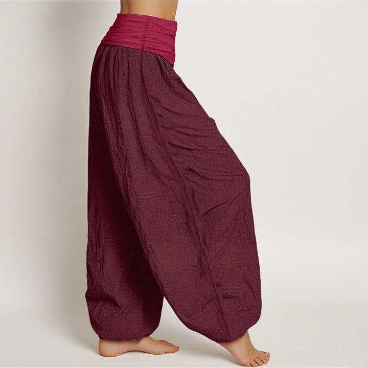 Pantaloni harem da donna in puro cotone color marrone chiaro con elastico in Buddha Stones - image 2