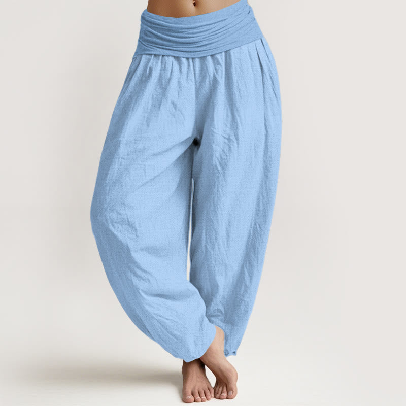 Pantaloni harem da donna con elastico in vita, in puro cotone azzurro cielo, Buddha Stones - Azzurro cielo chiaro - US22, UK/AU26, EU54 (6XL) - image 0