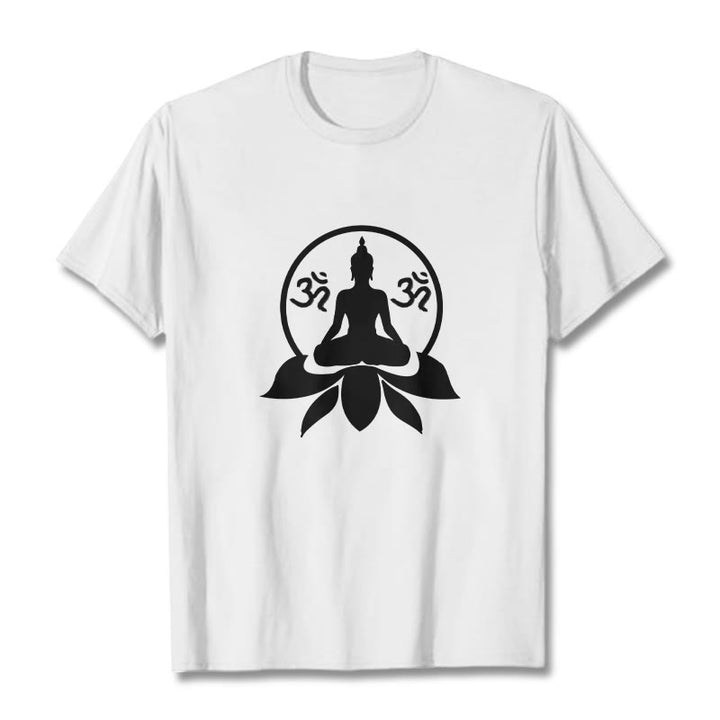 Buddha Stones con disegno di Buddha seduto su un fiore di loto, simbolo OM, mantra sanscriti - Bianco - 2XL - image 3