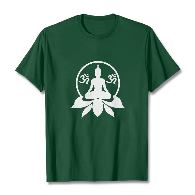 Buddha Stones con disegno di Buddha seduto su un fiore di loto, simbolo OM, mantra sanscriti - Verde studentesco - 2XL - image 0