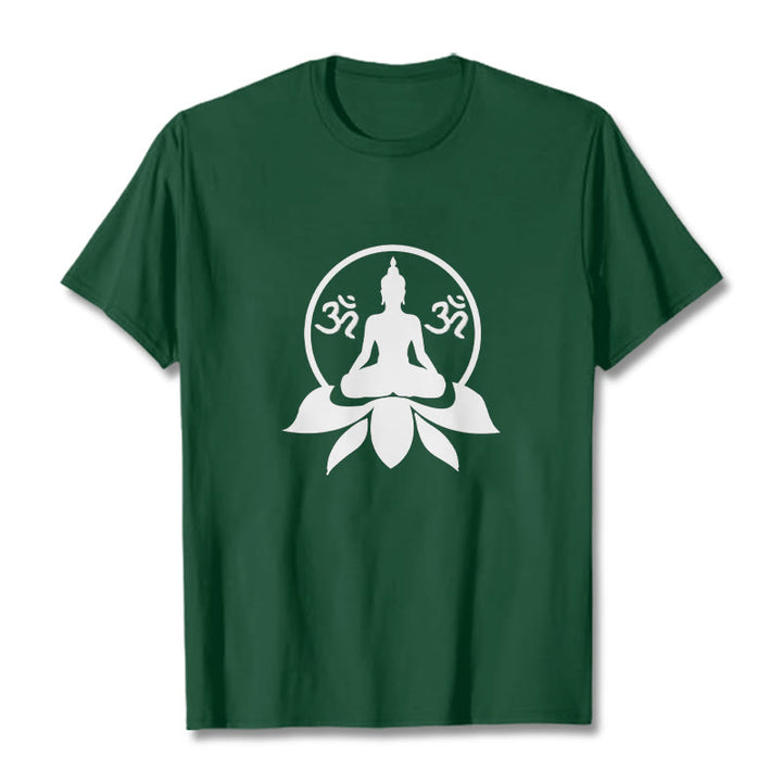 Buddha Stones con disegno di Buddha seduto su un fiore di loto, simbolo OM, mantra sanscriti - Verde foresta - 2XL - image 0