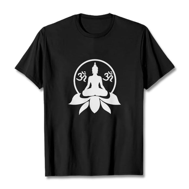 Buddha Stones con disegno di Buddha seduto su un fiore di loto, simbolo OM, mantra sanscriti - Nero - 2XL - image 6