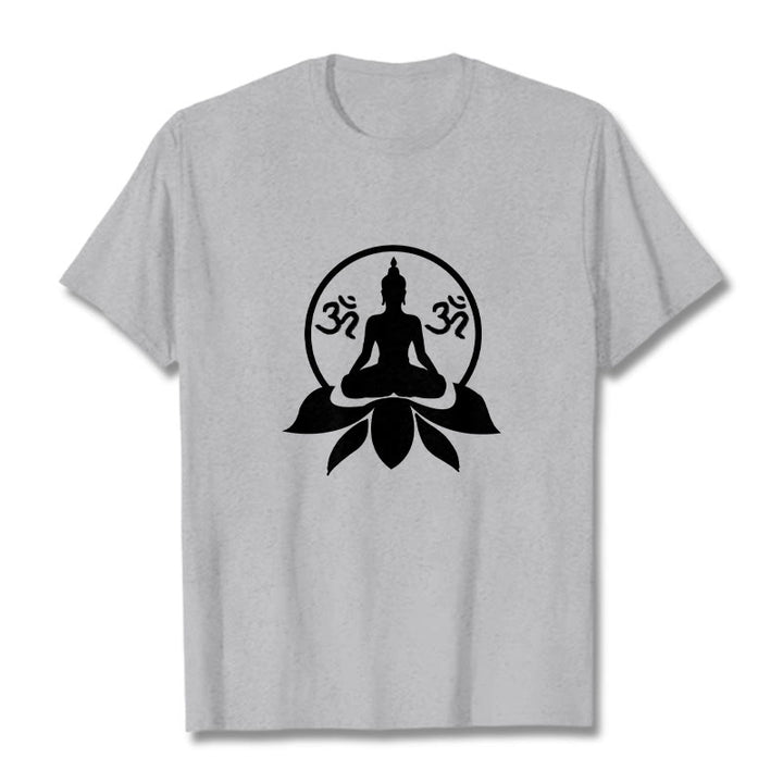 Buddha Stones con disegno di Buddha seduto su un fiore di loto, simbolo OM, mantra sanscriti - Grigio chiaro - 2XL - image 19