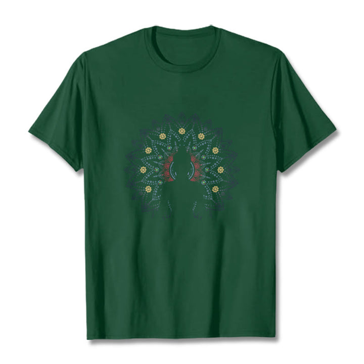 Maglietta con motivo Buddha Stones Mandala Flower Sereno Buddha seduto - Verde foresta - 2XL - image 12