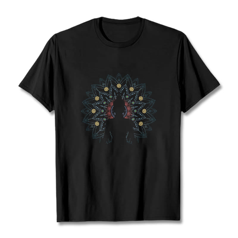 Maglietta con motivo Buddha Stones Mandala Flower Sereno Buddha seduto - Nero - 2XL - image 6