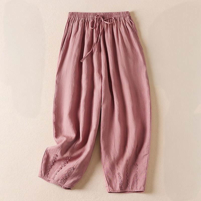 Pantaloni harem con ricamo di piccoli fiori estivi Buddha Stones e tasche - Rosa chiaro - US8-10, UK/AU12-14, EU40-42 (2XL) - image 10