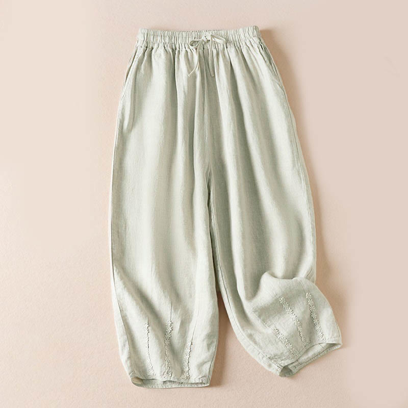 Pantaloni harem estivi con piccole decorazioni floreali e tasche, ispirati a Buddha Stones. - Biancheria - US8-10, UK/AU12-14, EU40-42 (2XL) - image 23