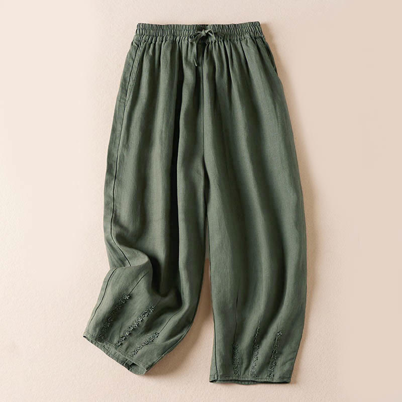 Pantaloni harem estivi con piccole decorazioni floreali e tasche, ispirati a Buddha Stones. - Verde Mare Scuro - US8-10, UK/AU12-14, EU40-42 (2XL) - image 28
